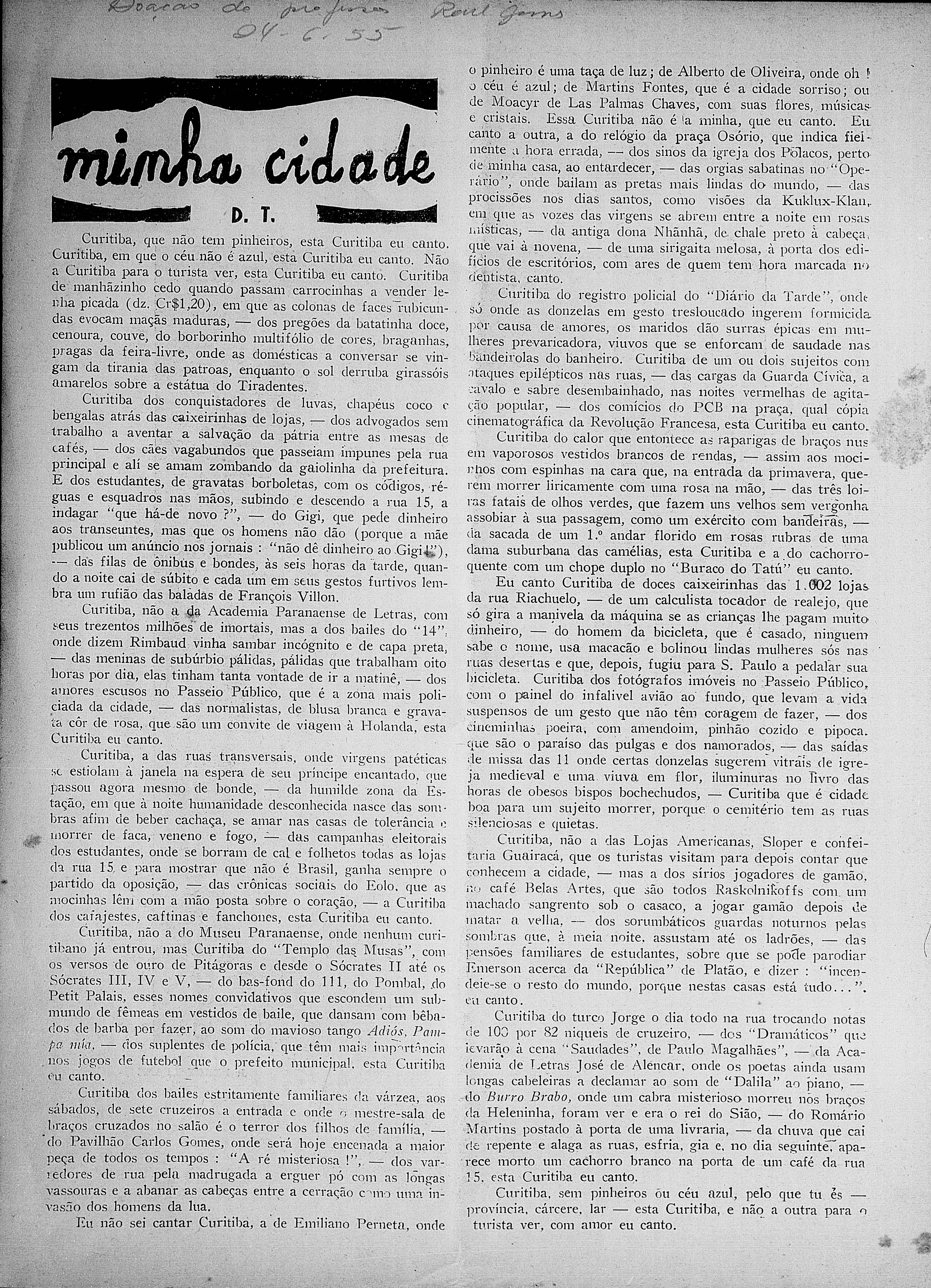 1946-Joaquim-Minha-cidade-Dalton-Trevisan-1 Curitiba: cidade exílio de Dalton Trevisan